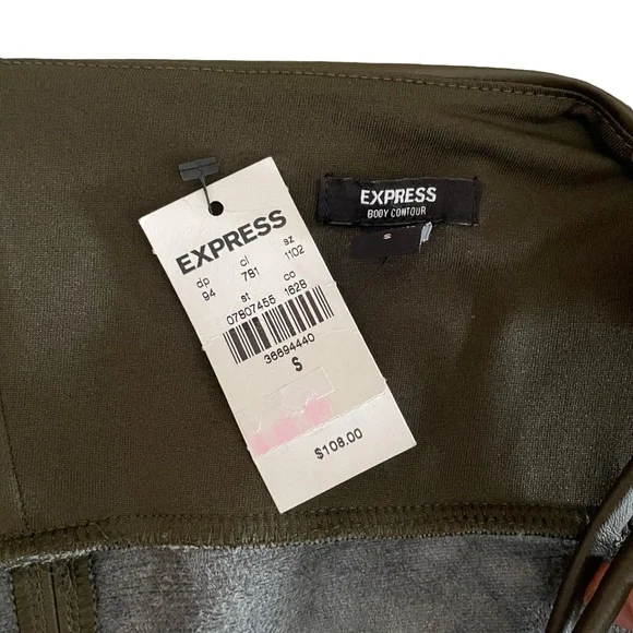 NWT Express Body Contour Faux Leather Cami Midi Dress Olive Green Small - Picture 10 of 13